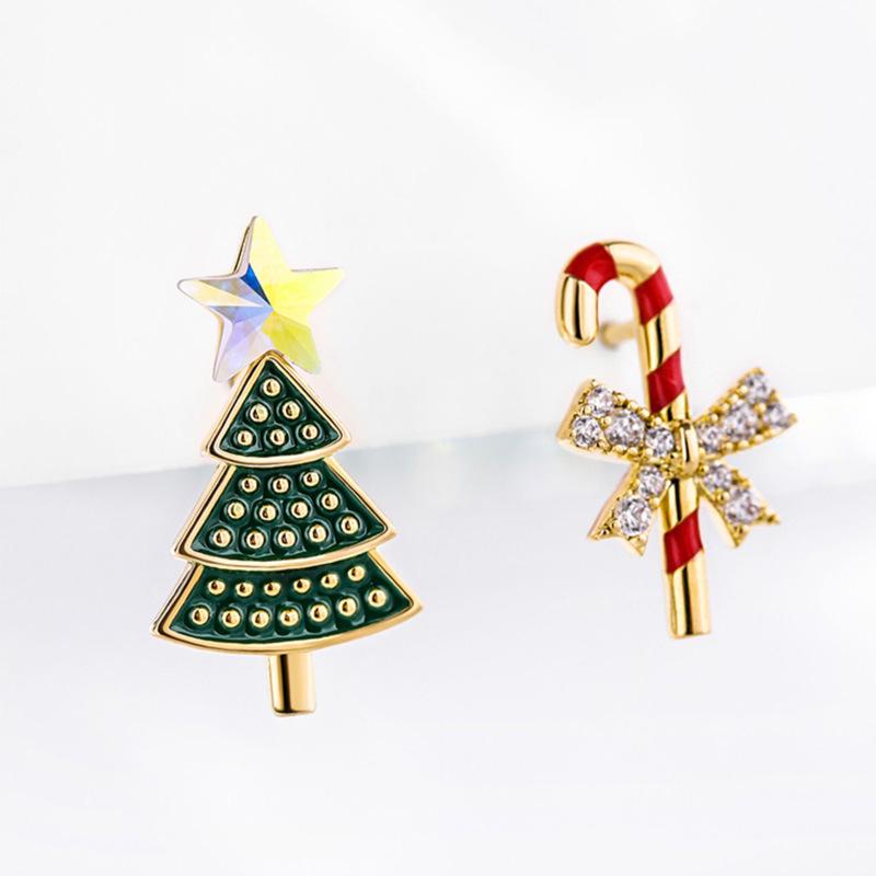 

Iridescent Snowflake & Candy Cane Asymmetrical Christmas Earrings for Women