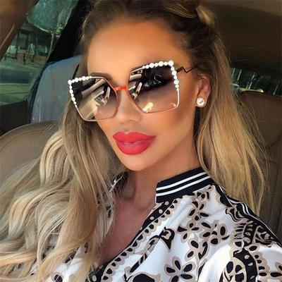 Oversized Square Sun Glasses Ladies 2023 New Luxury Pearl Sunglasses Women Brand Designer  Fashion Shades Big Square