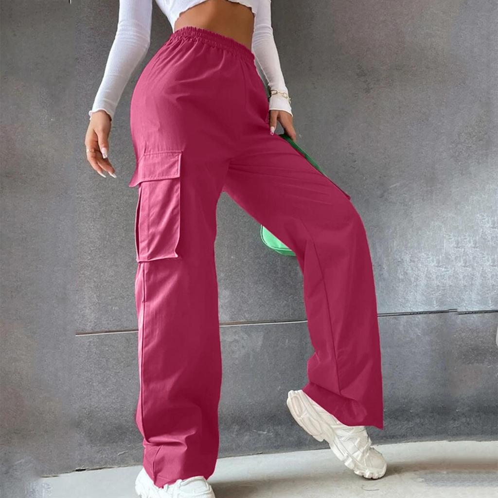 Army Green Cargo Pants For Women'S High Waiste Wide Leg Trousers Big Pocket Workout Streetwear Casual Jogging Outfits Joggers