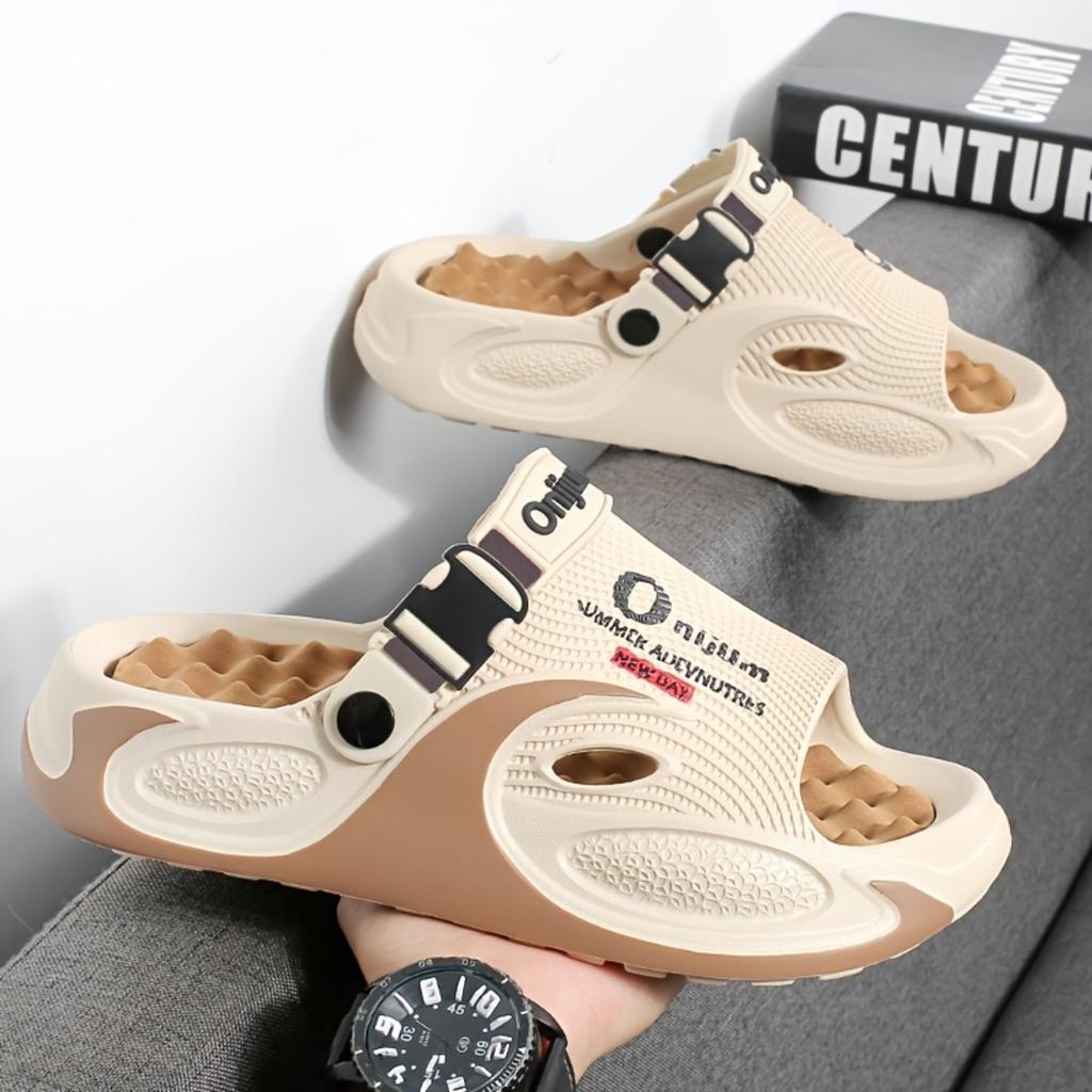 Summer Casual Men's and Women's Same Style Slippers, Thick Soled Massage, Lightweight and Breathable with One Foot, Outdoor Activity Slippers
