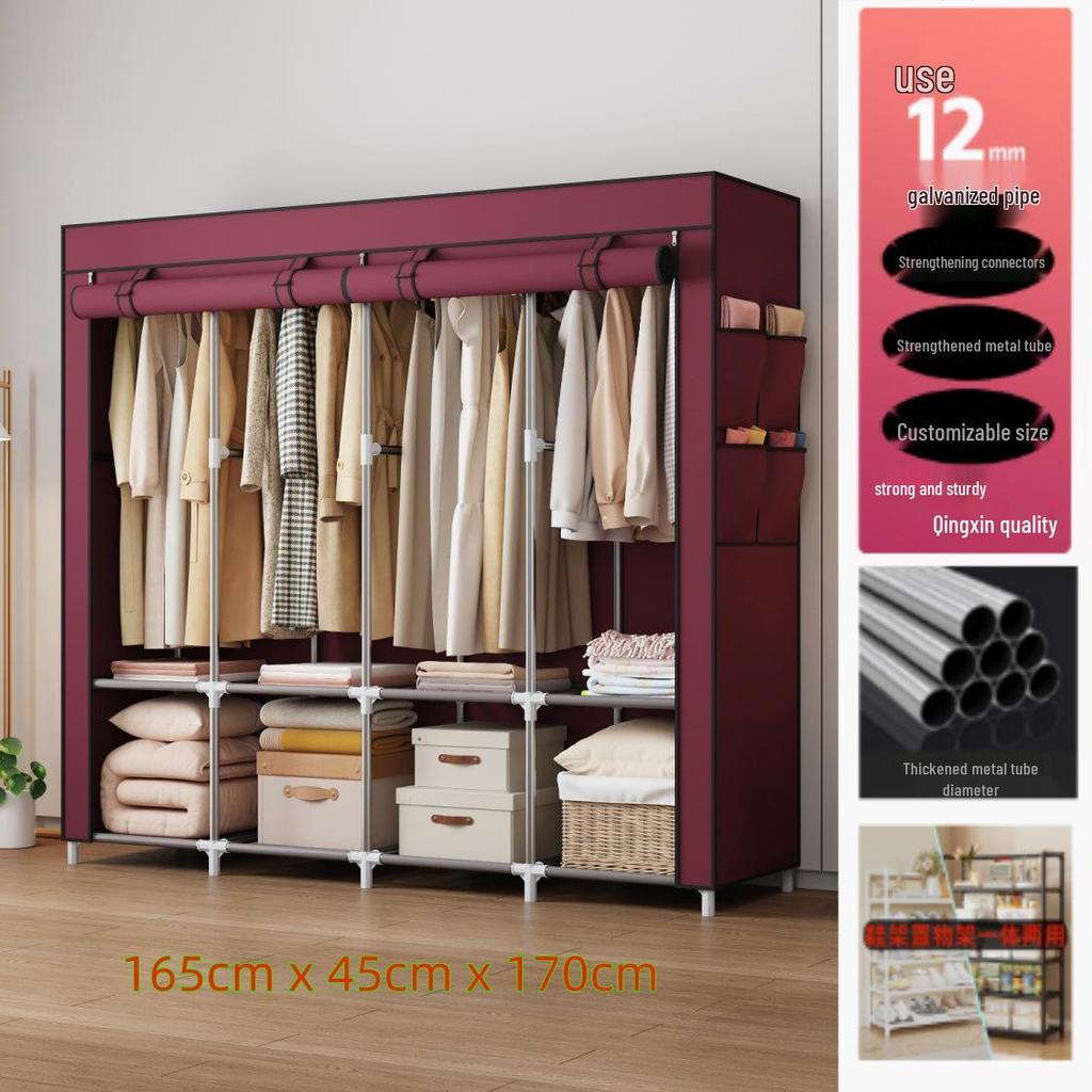 Multi-layer Wardrobe: Metal Coat Rack with Hangers & Storage Shelves for Dorms and Rentals