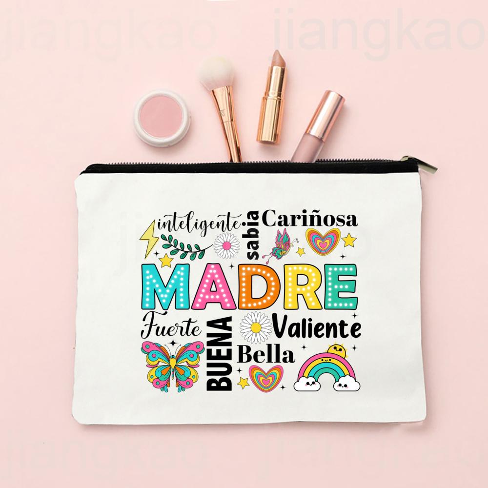 Spanish Printed Makeup Bag Travel Neceser Toiletries Storage Bag Female Canvas Cosmetic Bags Birthday Mother's Day Gift for Mom
