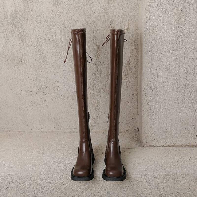 Autumn and winter women's Martin boots thick-soled non-slip round head medium heel large size women's boots rubber sole new over-the-knee lea