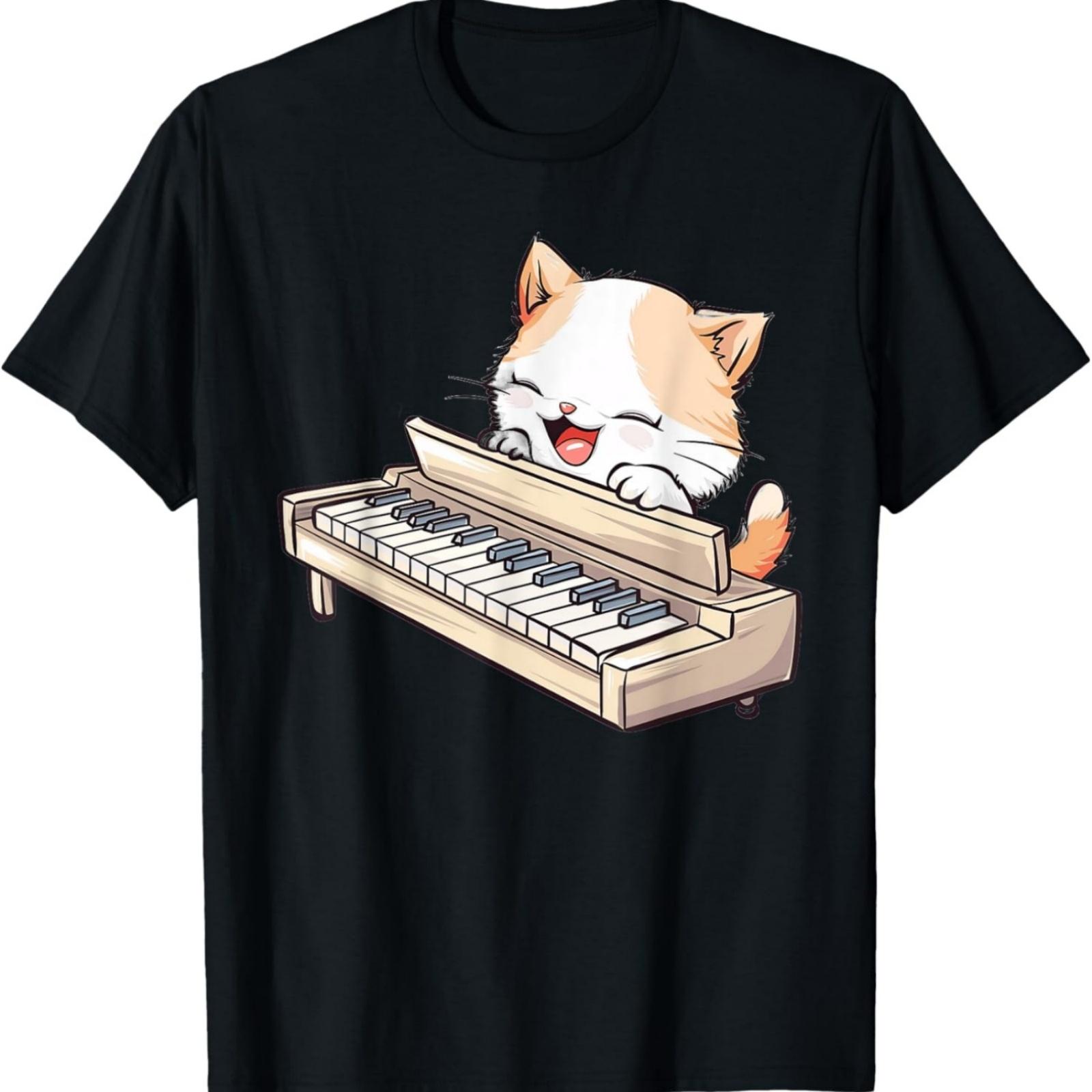 Футболка с кошкой манчкин, играющей на пианино XXXXXL разноцветный