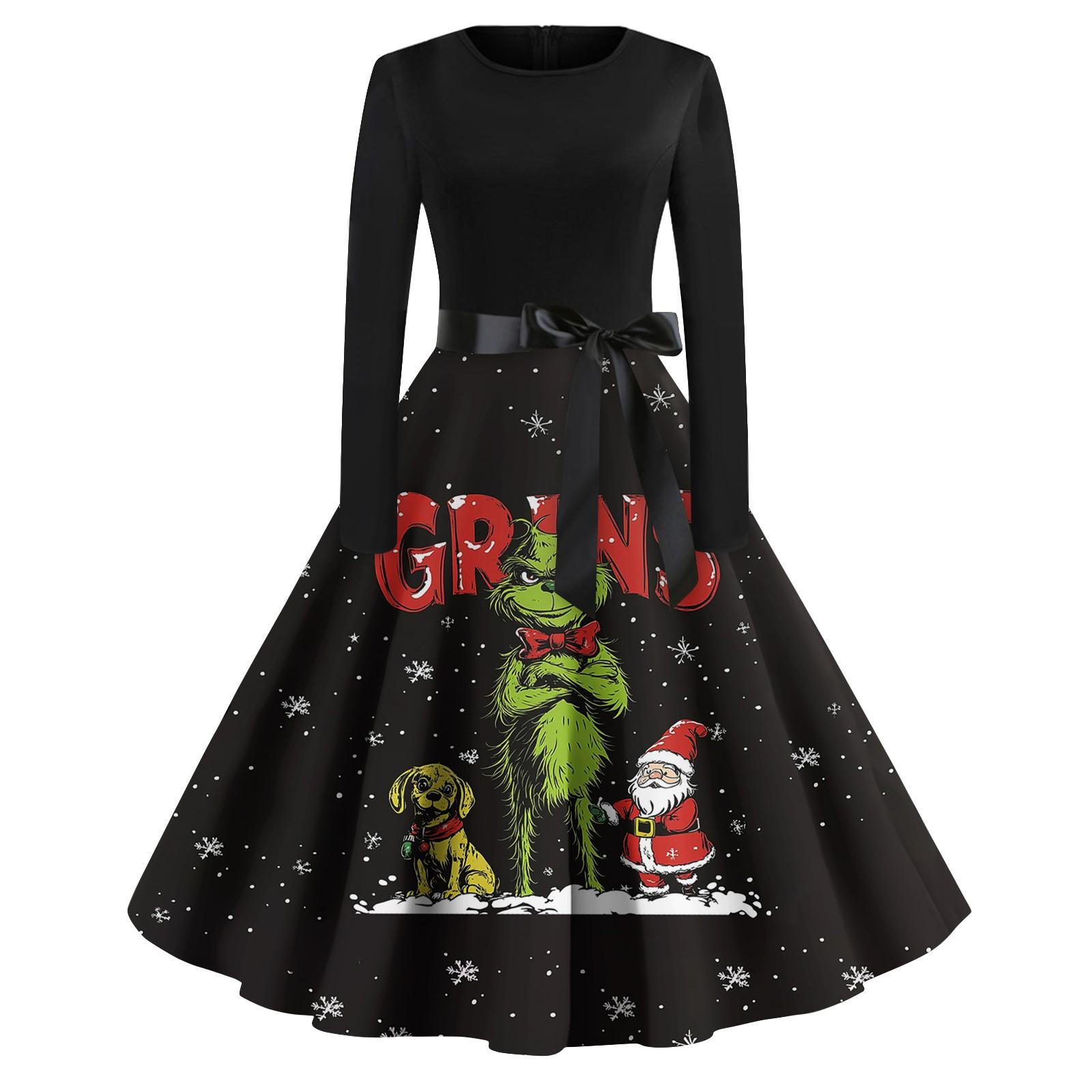 

Женское повседневное модное платье с длинным рукавом и принтом, вечернее повседневное платье с круглым вырезом M киноварь