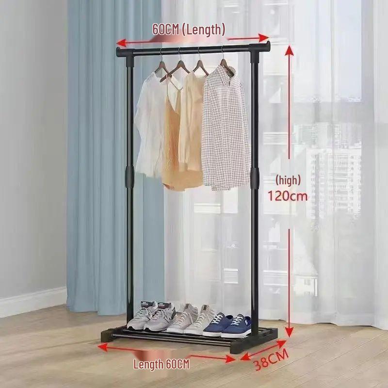 Plastic Floor-Standing Balcony and Bedroom Clothes & Hat Rack, with Folding Drying Pole and Storage.