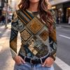 Women's Slim Fit Long Sleeve T-Shirt Vintage Print Round Neck Casual Top for Everyday Wear