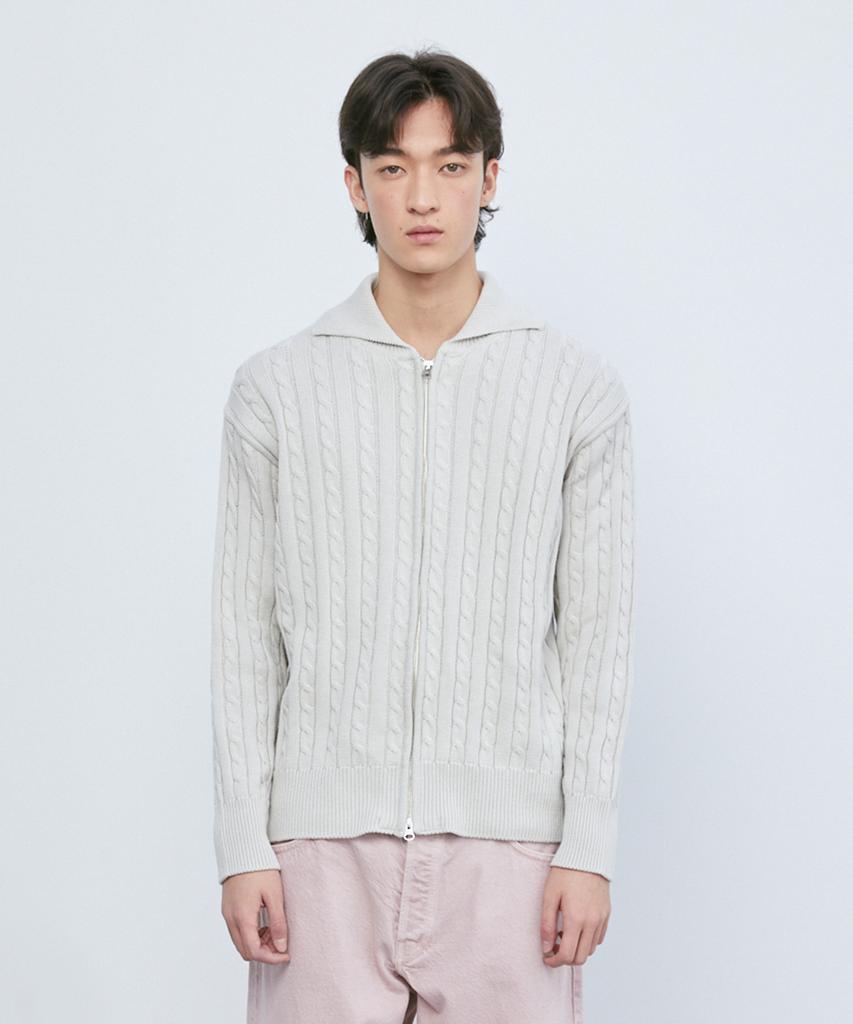 Knitted Cable Two-Way Zip-Up Cardigan Swiss