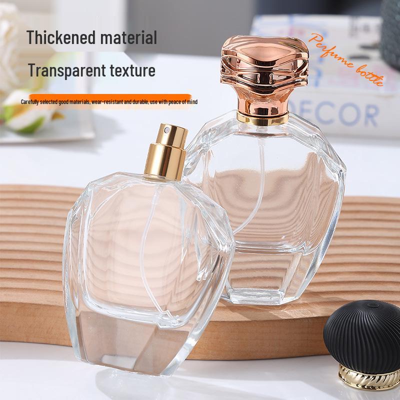 Elegant Transparent Glass Perfume Bottle with Round-Edge Polygon Design and Thick Base