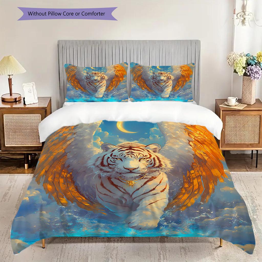White Tiger Pattern Bedding Quilt Set Quilt Cover Pillowcase Home Decoration Birthday Gift (1 * Duvet Cover + 2 * Pillowcase, Without Core)