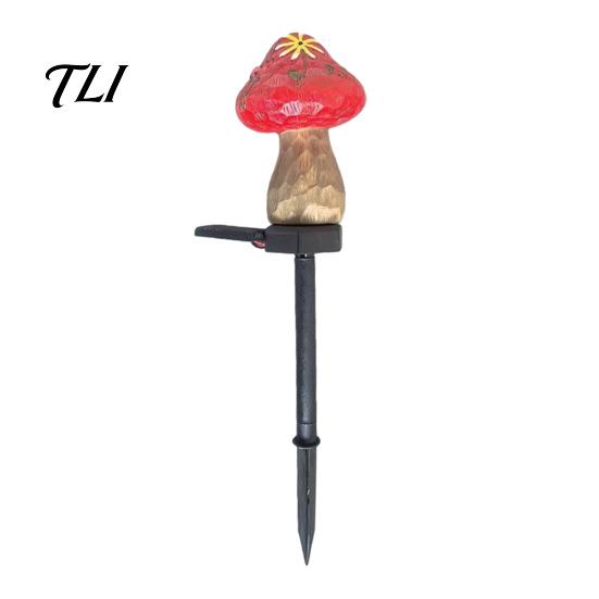 Pastoral Style Courtyard Ornaments Solar Mushroom Garden Stake Light, Resin Fairy Lamp with Warm LED Decoration Glow, Waterproof Outdoor Yard
