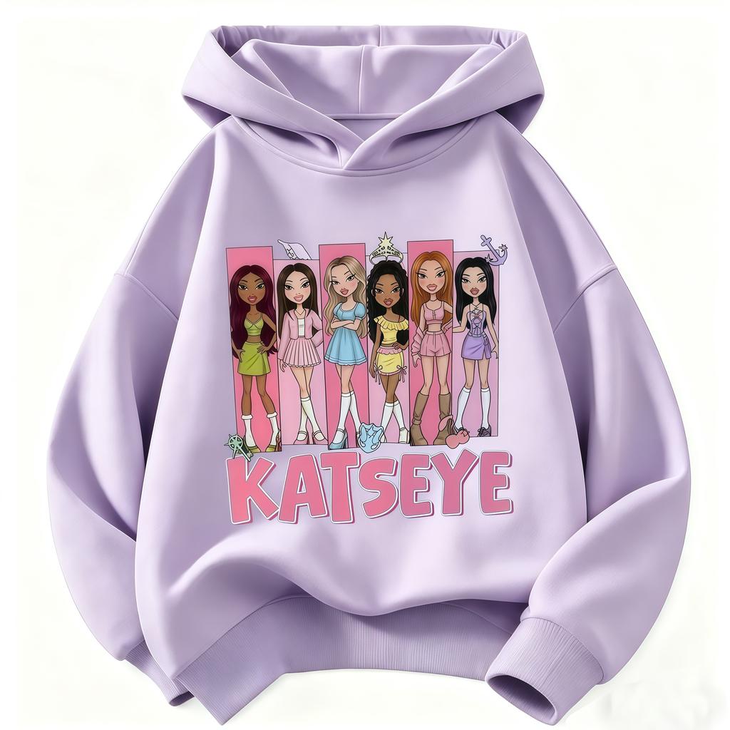 Kinder KATSEYE Cartoonfigur Kapuzenpullover Mädchen Langarm Kapuzenpullover Gruppe Grafik Pullover Kinder Freizeit Streetwear Oberteile
