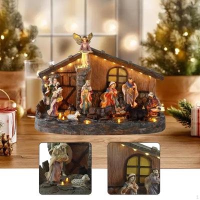 Jesus Krippenszene Ornament Leuchtendes Haus Sammlerstück mit Musik für Restaurant