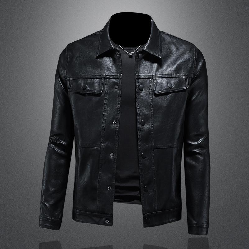 

И Новый Стиль Мужская Кожаная Куртка Мотоциклетная Верхняя Одежда Приталенная Модная Мужская Кожаная Куртка 7919 L чёрный