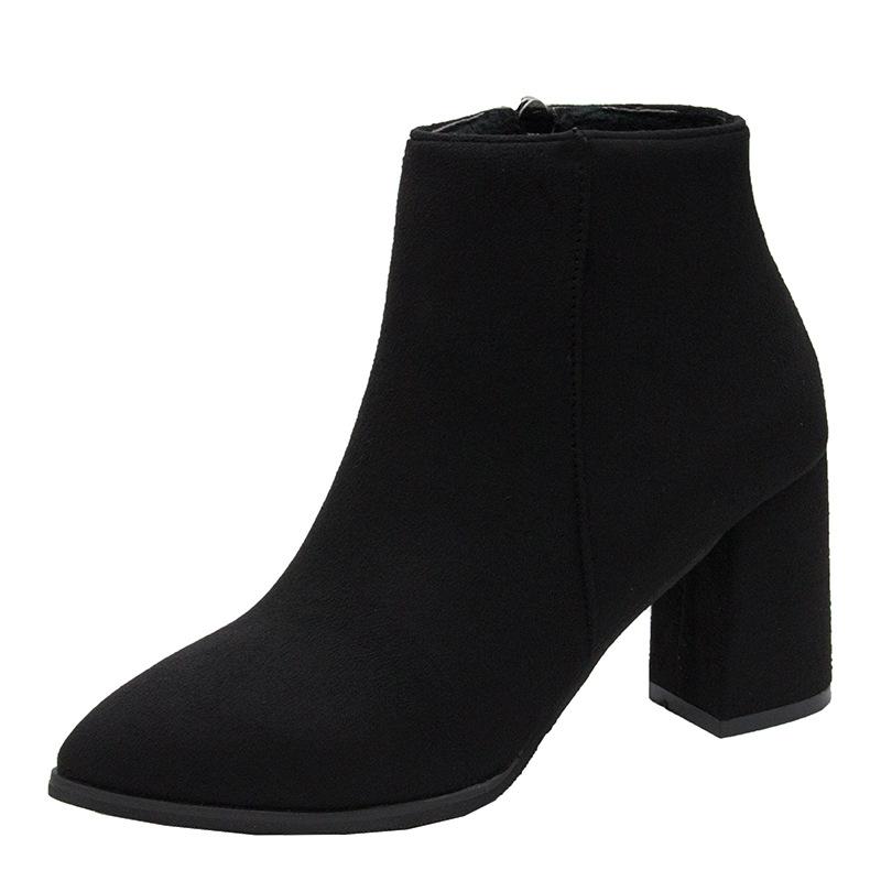 Autumn Coarse Heel Side Zipper Suede Short Boots Pointed Fashion Martin Boots High Heel Boots