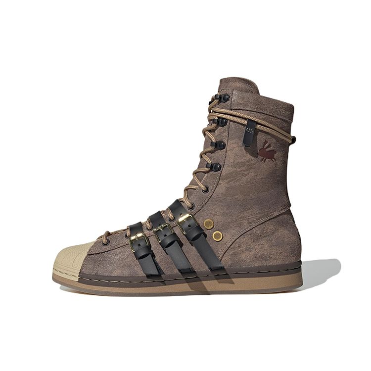 Adidas Originals Melting Sadness X Superstar Series Rabbit Hole Series Classic Shell Toe High Top Sneakers Unisex Sneakers Brown FZ6577