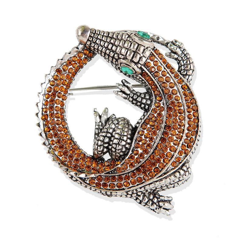 

Модные винтажные броши из крокодиловой кожи со стразами для женщин, одежда, пальто, вечеринка, аксессуары, подарки