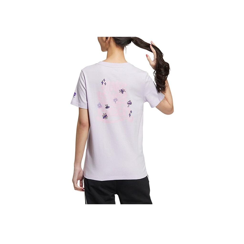 Adidas Neo Graphic Letter Print Casual Sports Breathable Short Sleeve T-Shirt Women Tops Light-Purple HS6837