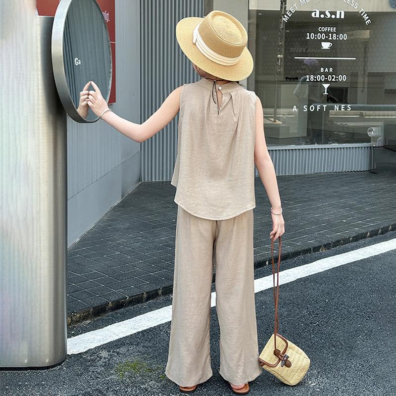 5-14 Years Girls' Summer Outfit Fashion Sleeveless Top and Wide Leg Pants Thin 2-Piece Casual Cool Kids Set