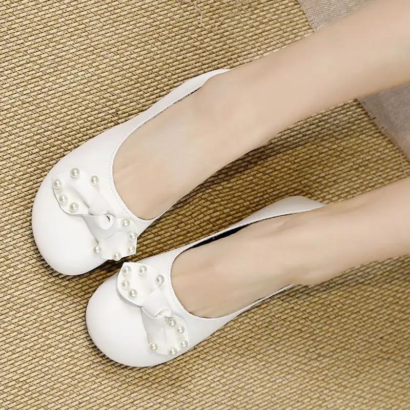 Fashion Round Toe Ladies Footwear with Bow Slip-on Women's Flat Shoes Offer Stylish Chic and Elegant Summer 2025 Cheap Clearance Social