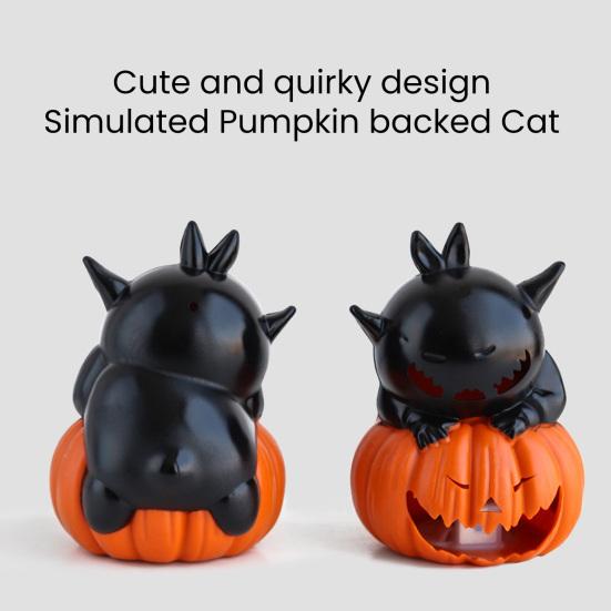 Halloween Lamp Decoration Light-up Black Cat on Pumpkin Statue Spooky Eyeball/Skull/Pumpkin Candle Holder with LED Light for Halloween Tabletop Decor