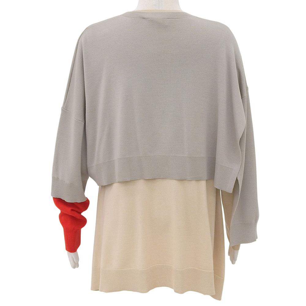 ENFOLD Beautiful layered knit pullover top for women, multicolored, beige, gray, and red, size 38, 2022AW tops M multicolorUsed