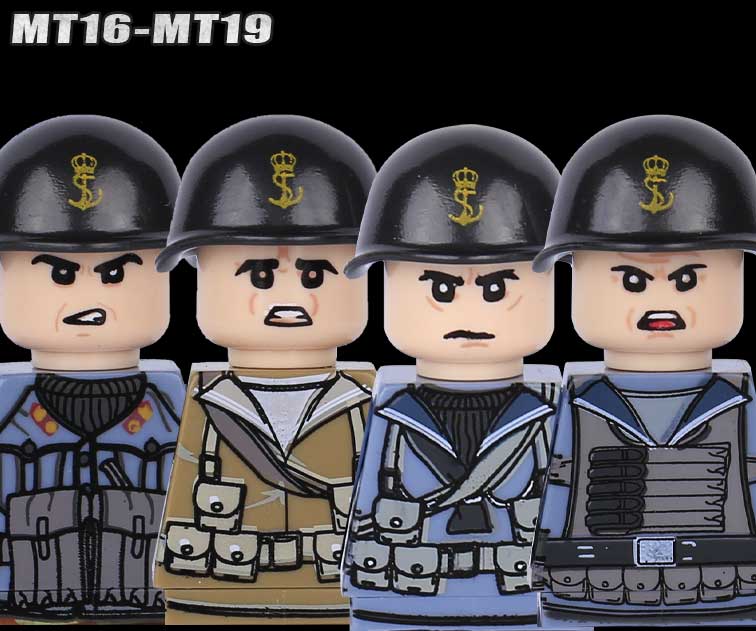 MOC WK2 Italienische Soldaten Figuren Bausteine Italien Armee Infanterie Offizier Waffen Pistole Umhang Helme Panzerkanone Steine Spielzeug