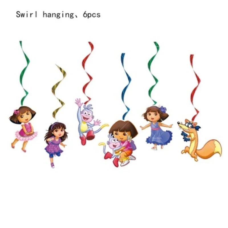 Dora Balloon Cartoon Girl Ballons Happy Birthday Banner Party Decoration Monkey Cake Topper Supplies Gift Disposable Tableware