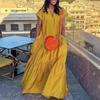 Women's V Neck Short Sleeve Maxi Dress Oversized Loose Waist Ruffle Tiered Big Swing Long Dress With Side Pockets For Spring Summer Street Vacation
