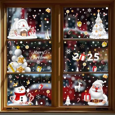 Christmas Window Stickers PVC Static Sticker Elk Snowflake Xmas Tree Glass Window Film for Shopping Mall Home Decoration Decal