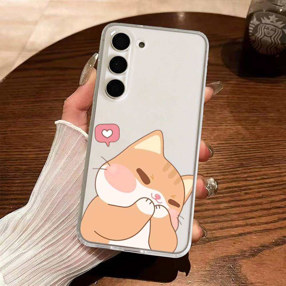 Cartoon Cat Phone Case For Samsung Galaxy S21 S22 S23 S24 S25ULTRA FE Ultra Plus5G A52S Transparent Cover