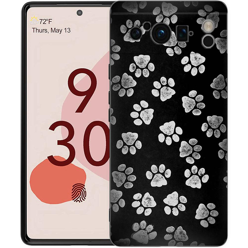 Phone Case For Google Pixel 6 7 8 9 Pro XL 8A 7A 6A Black Cover Soft Shell Dog Footprint Paw Cute