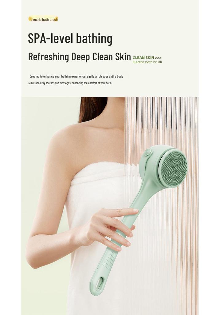 Wireless Long-Handle Electric Bath Brush with Digital Display - Waterproof Automatic Shower Scrubber
