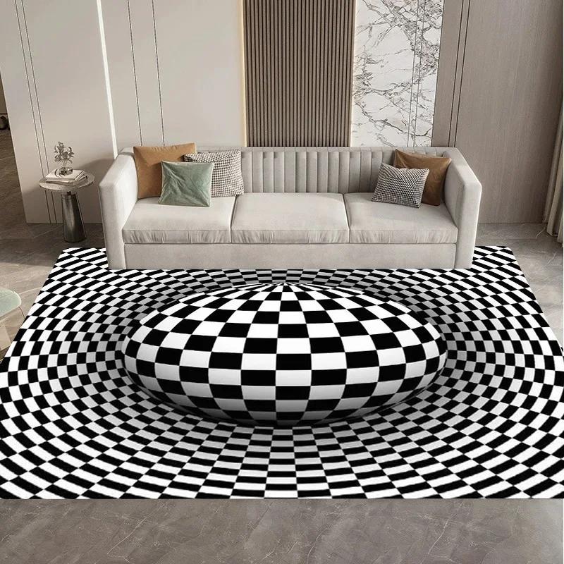 Visual 3D Black and White Grid Illusion Vortex Trap Mat Rug for Bedroom Sofa Living Room Decoration carpet