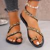 Fashion 2025 Summer Plus Size Women's Open Toe Sandals Outdoor Bling Casual Flat with Thong Sandals for New Comfortable Daily Beach