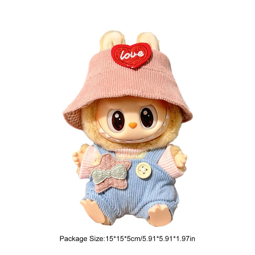 Mini Plush Doll Overall Decorative Kawaii Doll Clothes DIY Cute Plushies Outfit with Hat Cartoon Animal Toy Dress for Home Decor