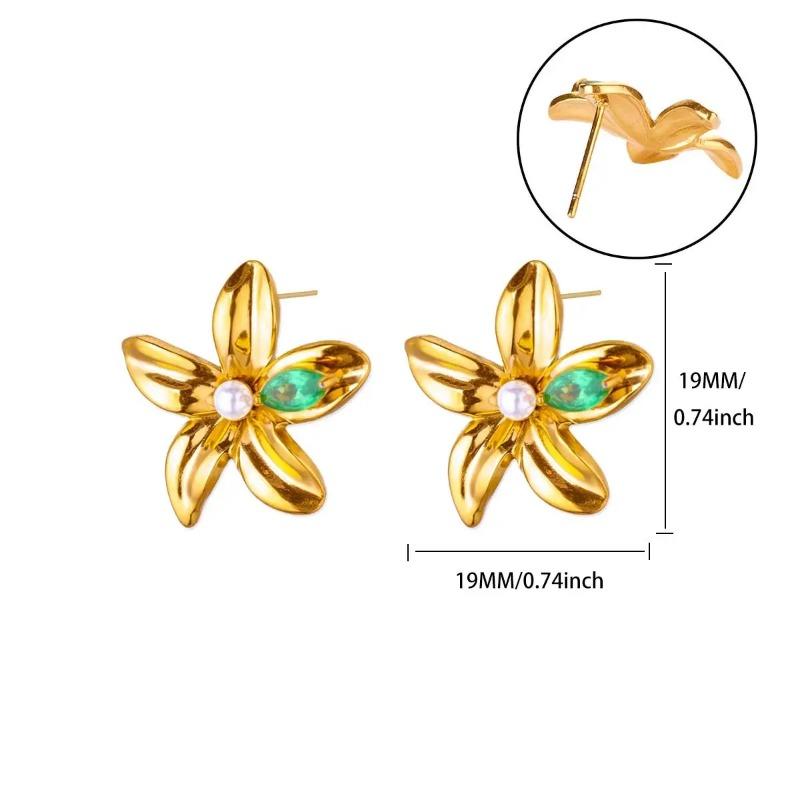 Temperament slightly inlaid zircon shell flower stud earrings high sense fashion exquisite earrings retro personality trend earrings