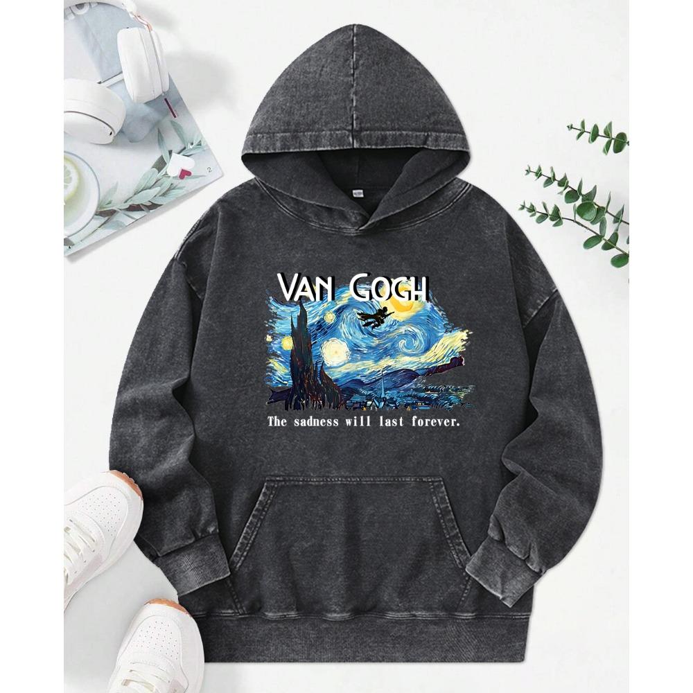 Artist Oil Painting Print Washed Hoodie Female Funny Streetwear Autumn Soft Pullover Cotton Oversized Women Hoody