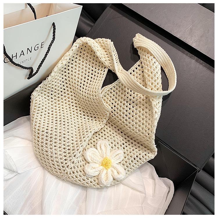 

Fashion Versatile Large Capacity Flower Straw Tote Bag Women s New Holiday Beach Woven Shoulder Bag білий