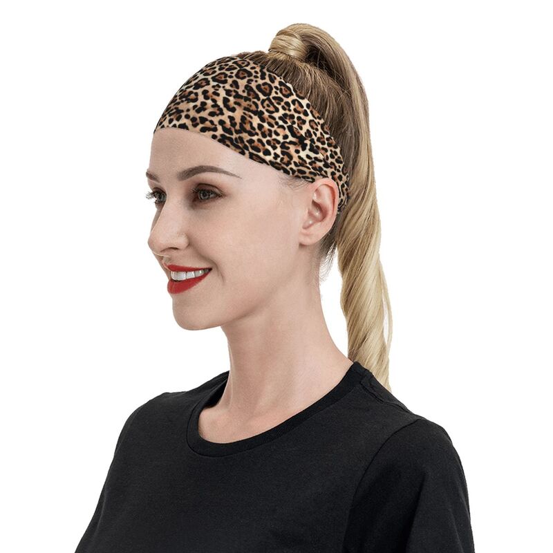 Brown Leopard Sports Sweatband Head Bands Unisex Sweat Absorbing Non-Slip Headbands for Running Yoga Workout Fitness and Gym