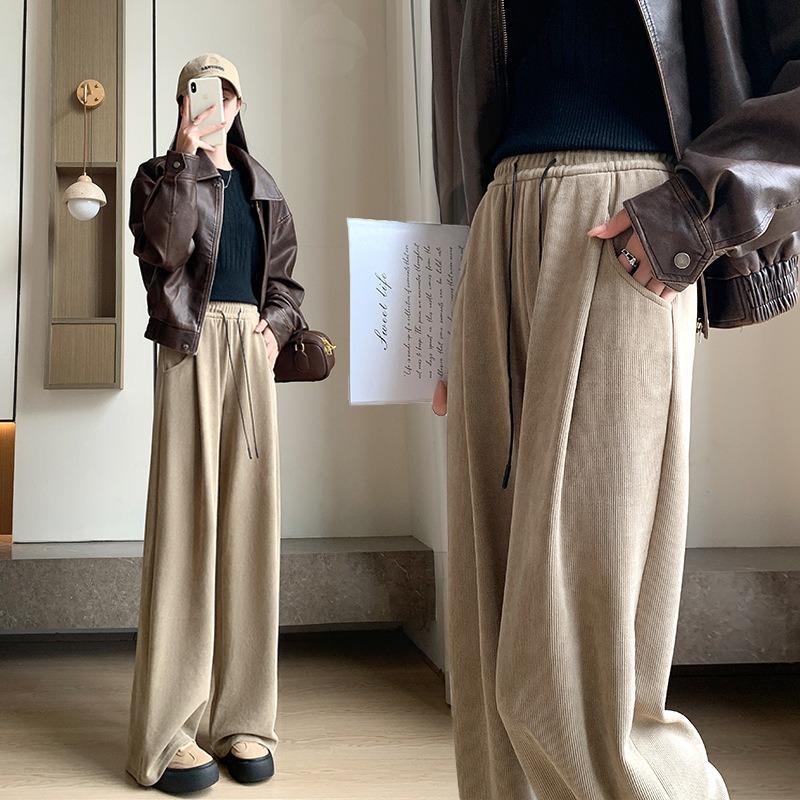 Black Wide-leg Pants Women's Autumn and Winter Velvet New High-waisted and Thin Casual Lazy Narrow Yamamoto Straight-leg Pants