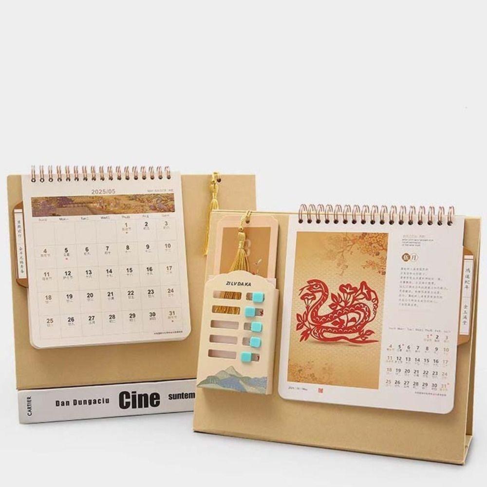 With Bookmark Schedule Memo Hot Stamping Desktop Decoration 2025 Desk Calendar  Year of The Snake
