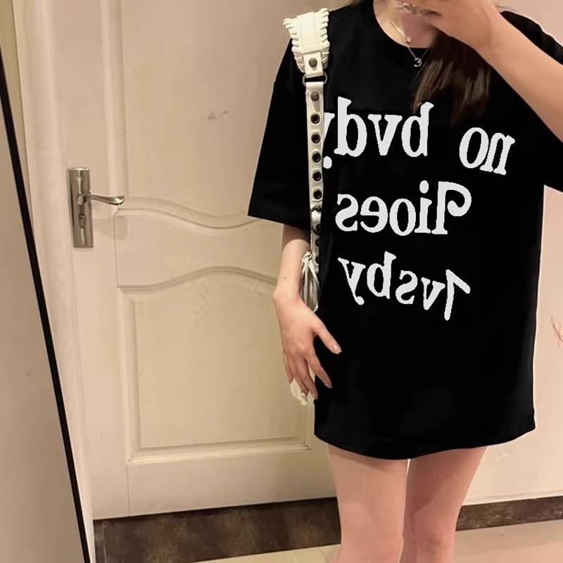 American retro high street heavy cotton shoulder short-sleeved T-shirt women's large size loose oversize half-sleeved top ins