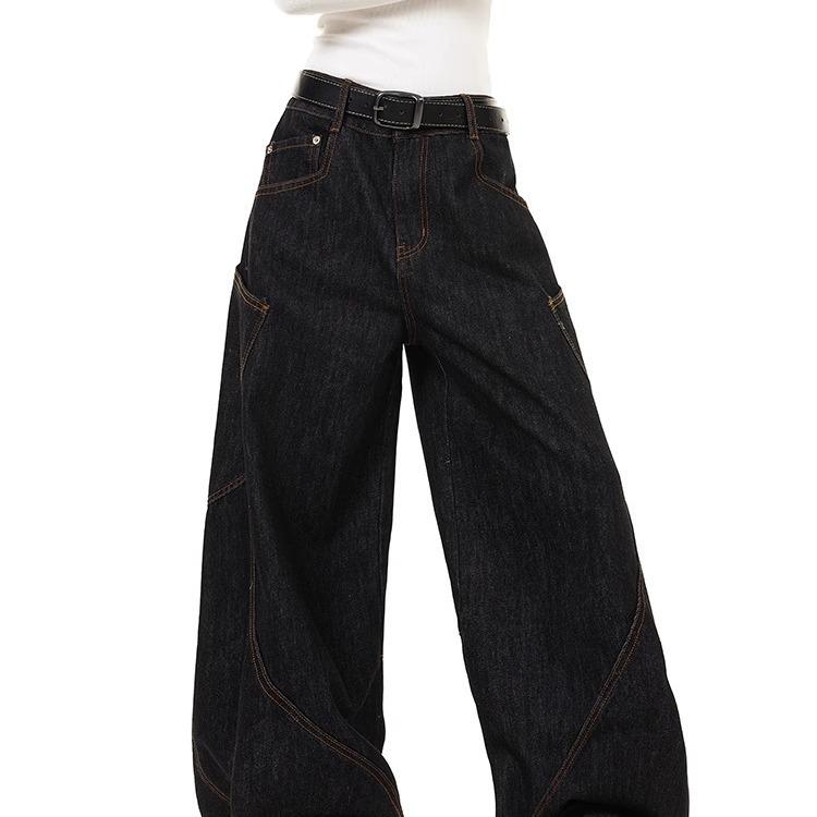 Unisex High Waist Barrel Jeans Loose Fit Streetwear Wide Leg Jeans Vintage American Zip Fly Stretch Denim Trousers