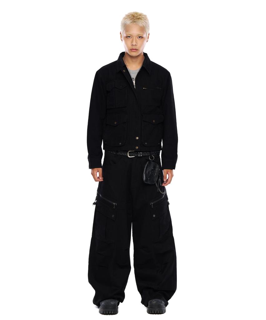 AAKAM Knee Pin-Tuck Zippered Cargo Pants (Black)