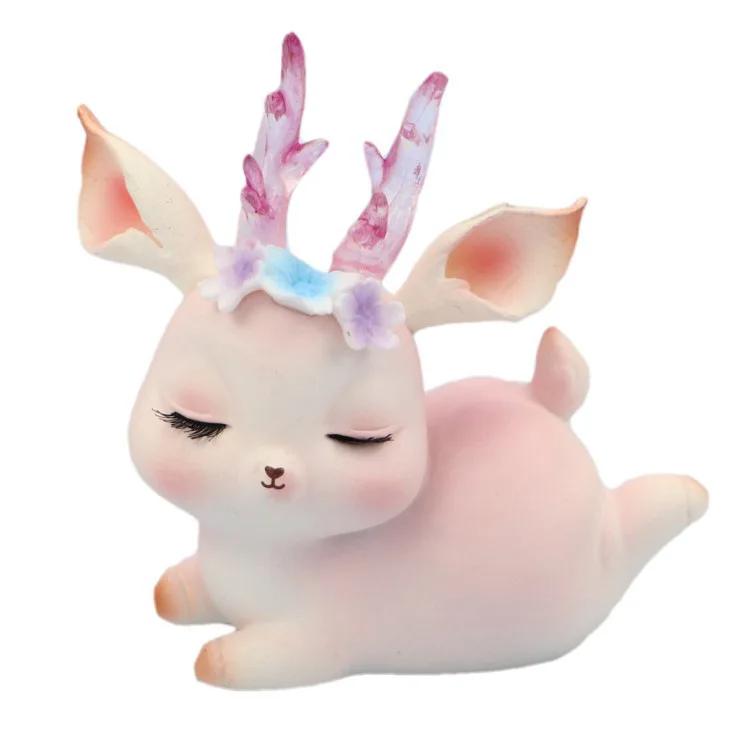 New Forest Style Pink Resin Deer Artificial Flowers Iron Acrylic Cake Toppers For Happy Birthday Party Decoration Baking Suplies