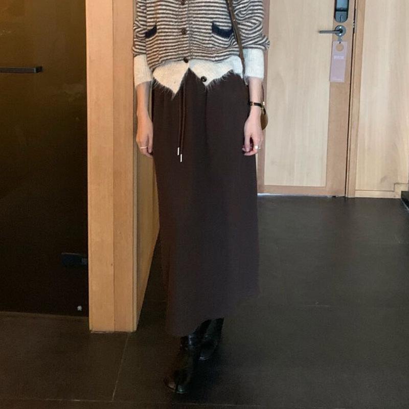 

Saidi Women s Brown Cashmere Midi Skirt - Autumn 2025 Winter Collection: Petite Slit, Plus Velvet, Warm & Casual. M for 80-110 jin