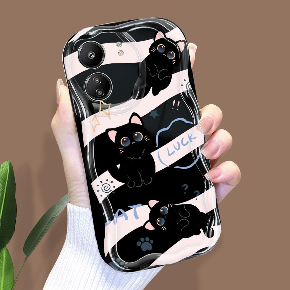 

Милый мультяшный узор, кремовая текстура, мягкий силиконовый чехол с волнистыми краями, чехол для телефона Xiaomi Redmi Redmi 13R 5G чёрный