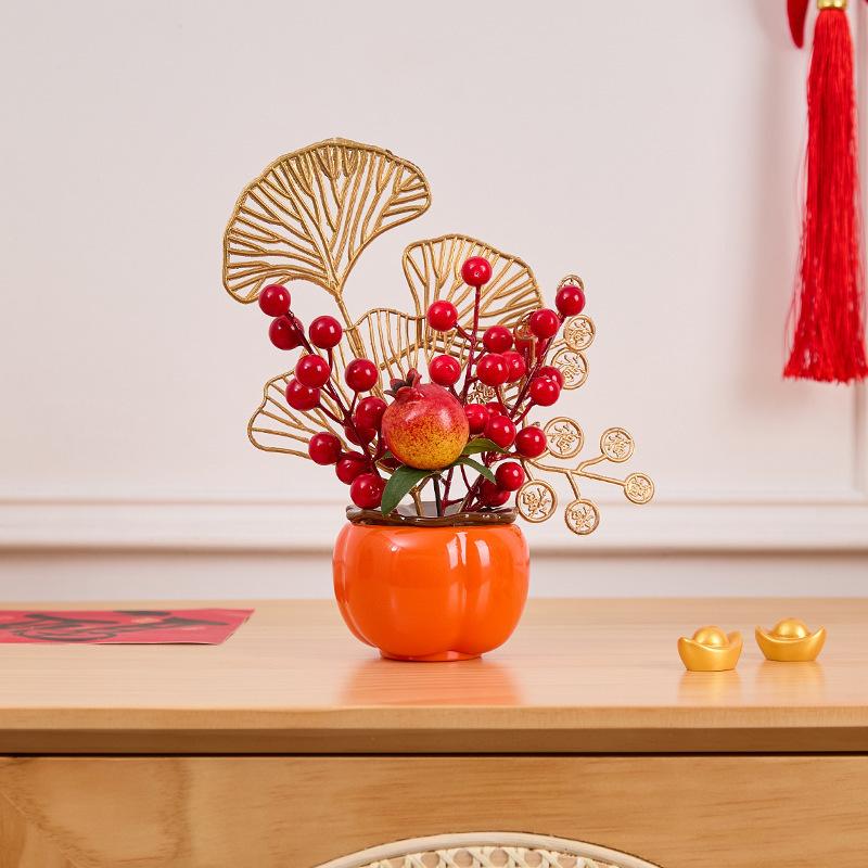 Year of the Horse Persimmon Bucket Spring Festival Blessing Bucket New Year Decoration Supplies New Year Living Room Decoration Festive