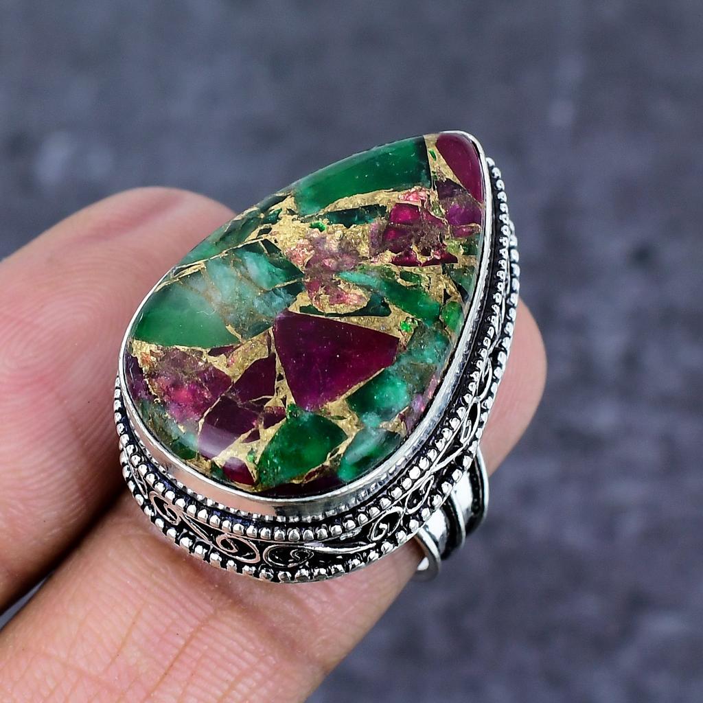 Natural Copper Ruby Zosite 925 Sterling Silver Jewelry Ring Size 7.5 ET-4809